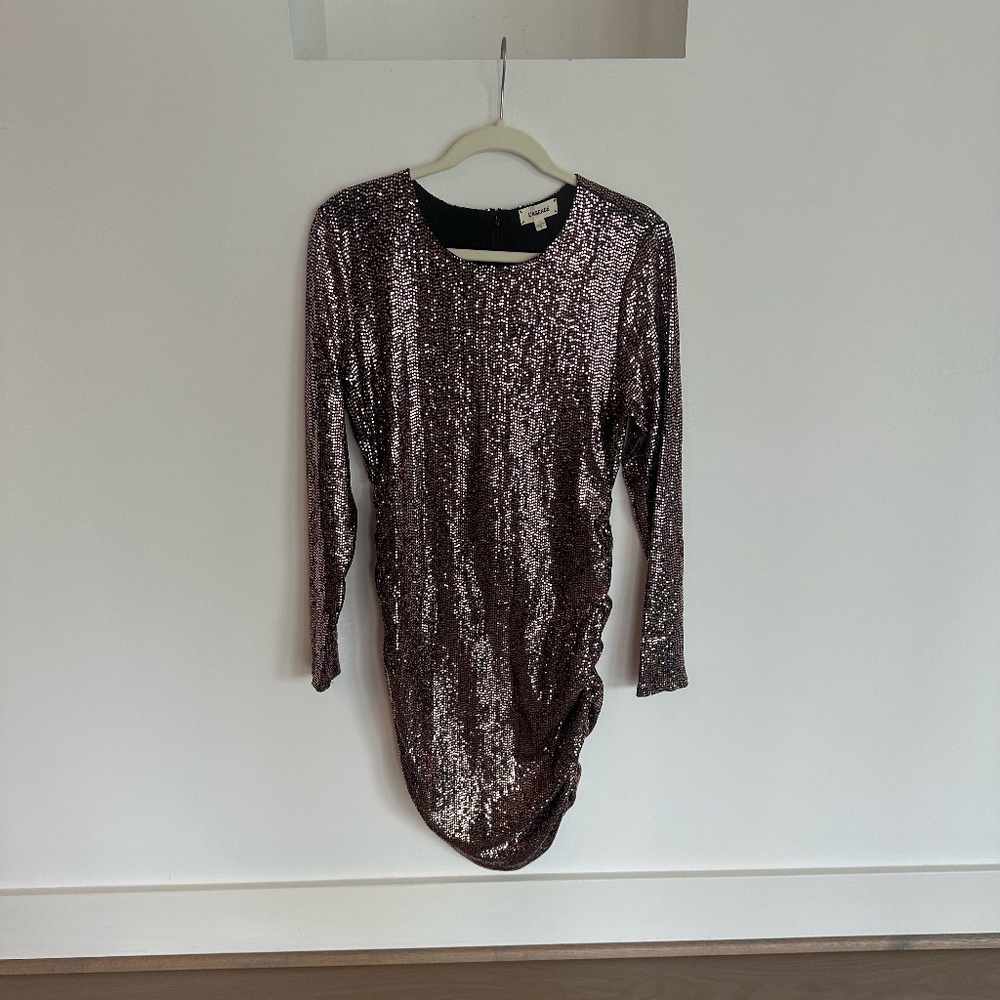 L'AGENCE Sunny Sequin Mini Dress in Black and Brown